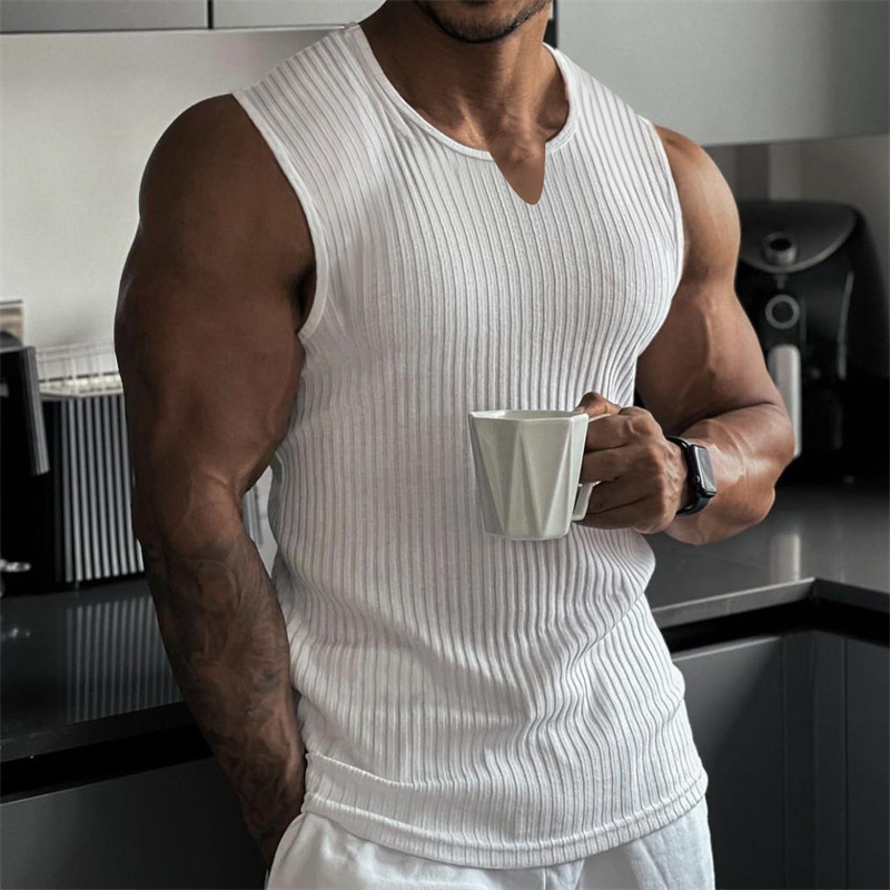Undershirt Crew Neck - Sommer Neu Herren V-Ausschnitt Weste gestreiftes