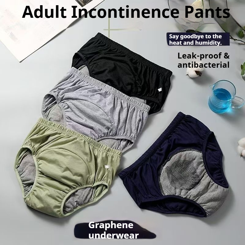 Boxer Brief Pack Cotton - Graphen-Antibakterielle Erwachsenenwindelhosen, auslaufsicher, bequem, große Größen,