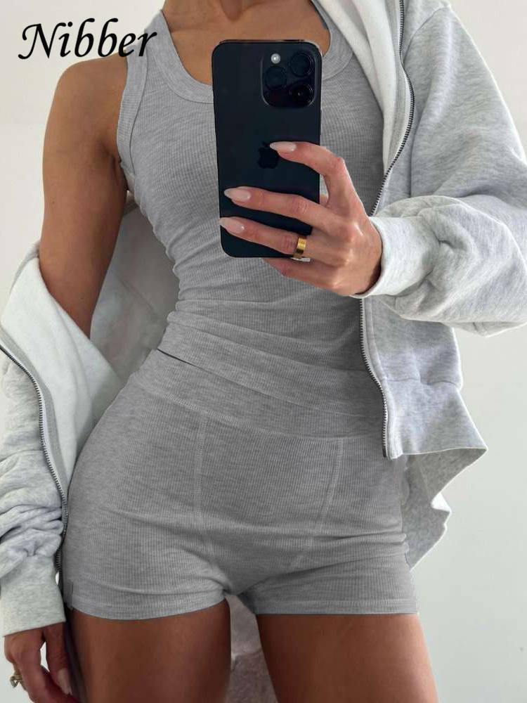 Tank Top Ribbed - Nibber geripptes lässiges 2-teiliges Set Damen-Trainingsanzug,