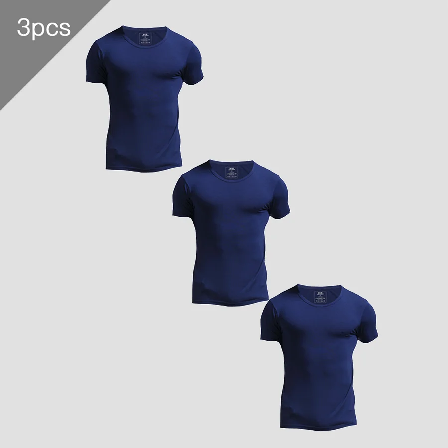 Undershirt Crew Neck - 3-teiliges Herren-Sommer-T-Shirt-Set, Dünnes Rundhals-Slim-Fit-Unterhemd, Sportliches Einfarbiges