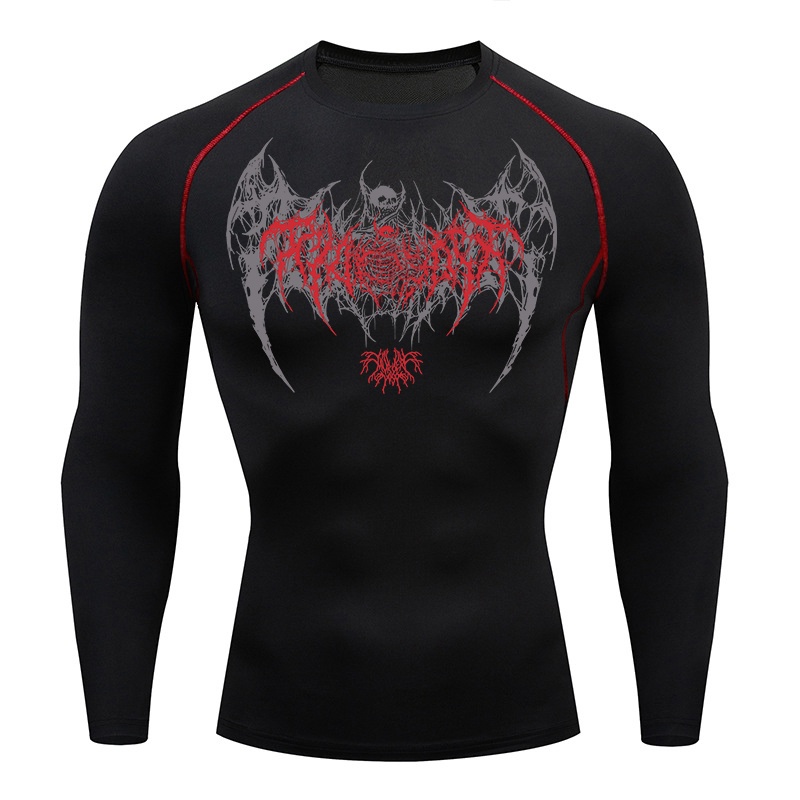 Base Layer Top - Langarm-Kompressionsshirts mit Totenkopf-Flügel-Aufdruck für Herren, Fitnessstudio,