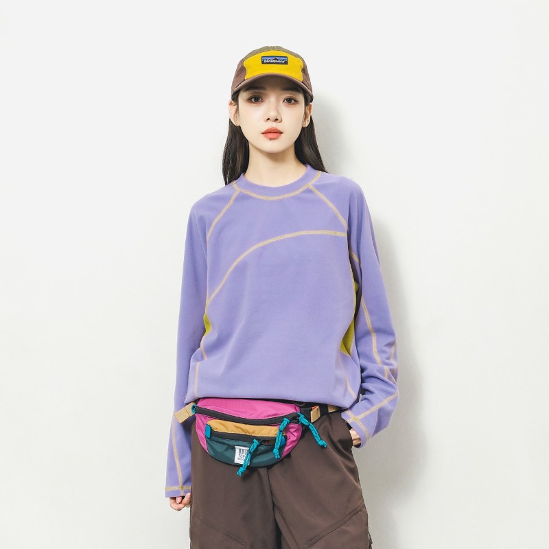Base Layer Top - Unisex Outdoor Colorblock-Langarm-T-Shirt, Stretch-Basisschicht für Wandern,