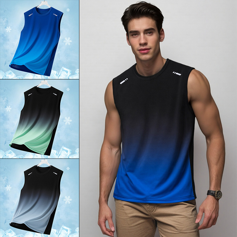 Sleeveless Undershirt - Herren-Sportweste mit Farbverlauf, leicht, ärmellos, Rundhals-T-Shirt,