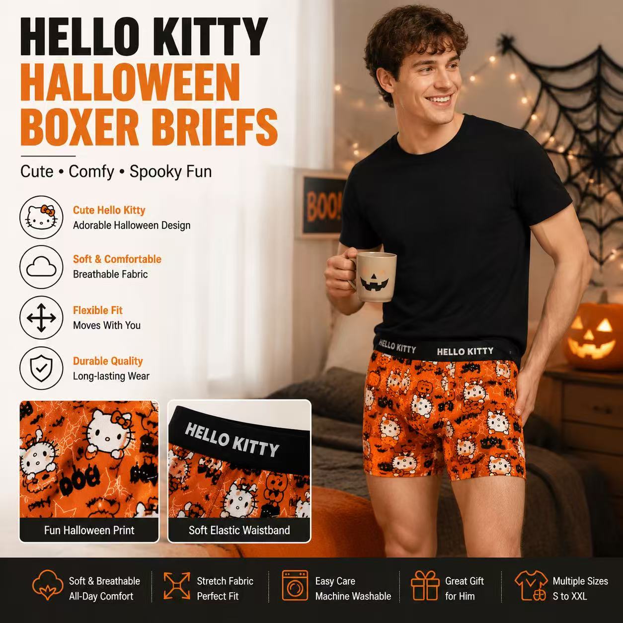Quick Dry Underwear - Bedruckte Hello Kitty Herren-Sportboxershorts Unterwäsche Übergröße
