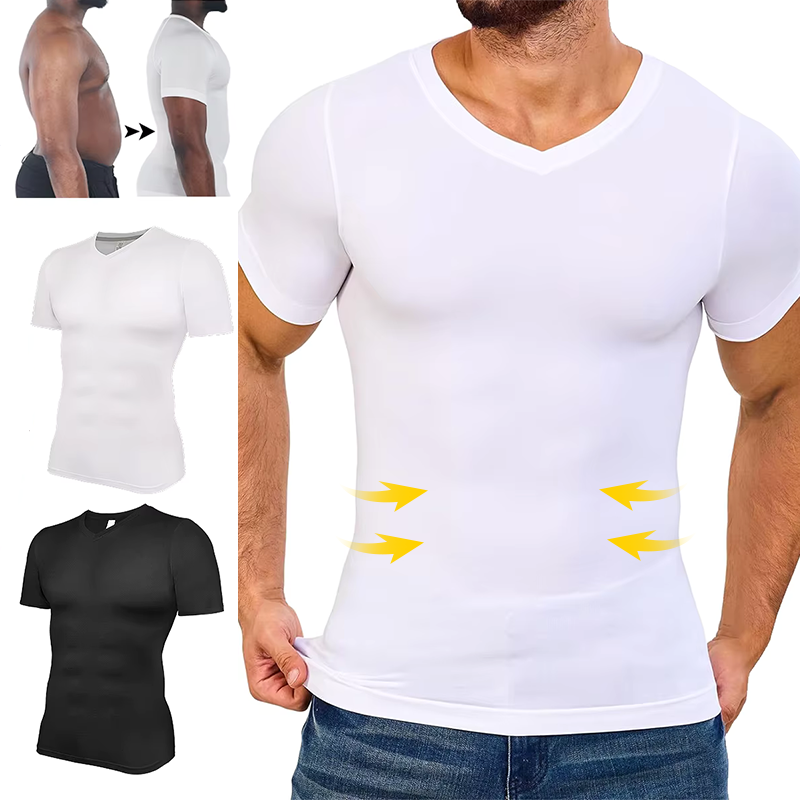 Undershirt Crew Neck - Männer V-ausschnitt Kompression Shirts Kurzarm Body