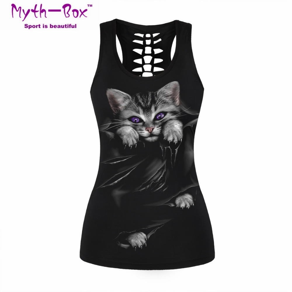 Sleeveless Undershirt - Damen Sport-Weste mit „Bad Cat“-Aufdruck, ärmelloses