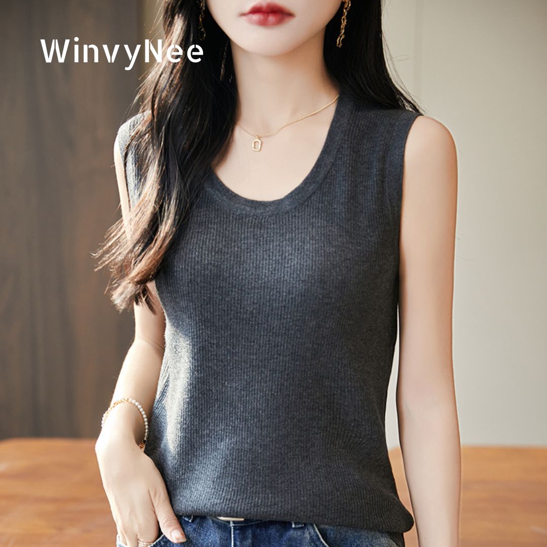 Tank Top Ribbed - WinvyNee Damen-Tanktop mit tiefem Rundhalsausschnitt aus
