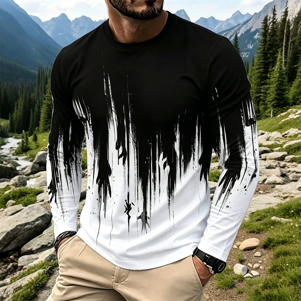 Base Layer Top - Herren Gradient Ink Splash Langarm-T-Shirt Lässige