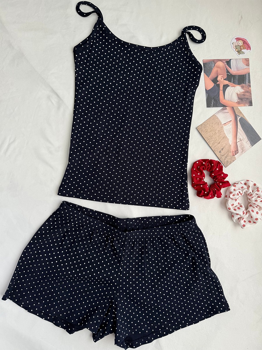 Marineblau Gepunktetes Gerippt – Tank Top Ribbed Bewertung und Preis