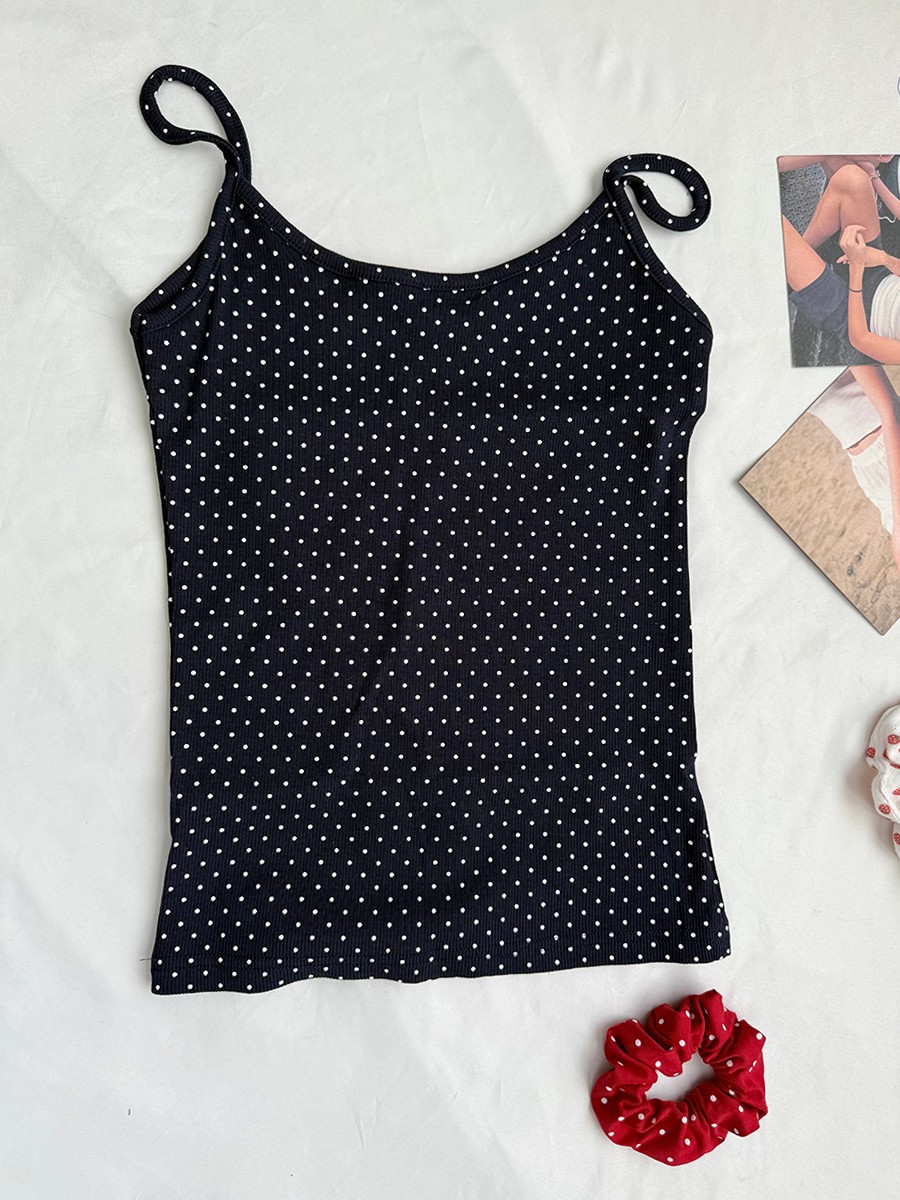 Marineblau Gepunktetes Gerippt – Tank Top Ribbed Bewertung und Preis